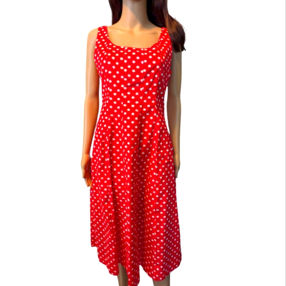 NWT Boden Red Pop, Spot Star Sleeveless Dress, Size 6R, Red And White